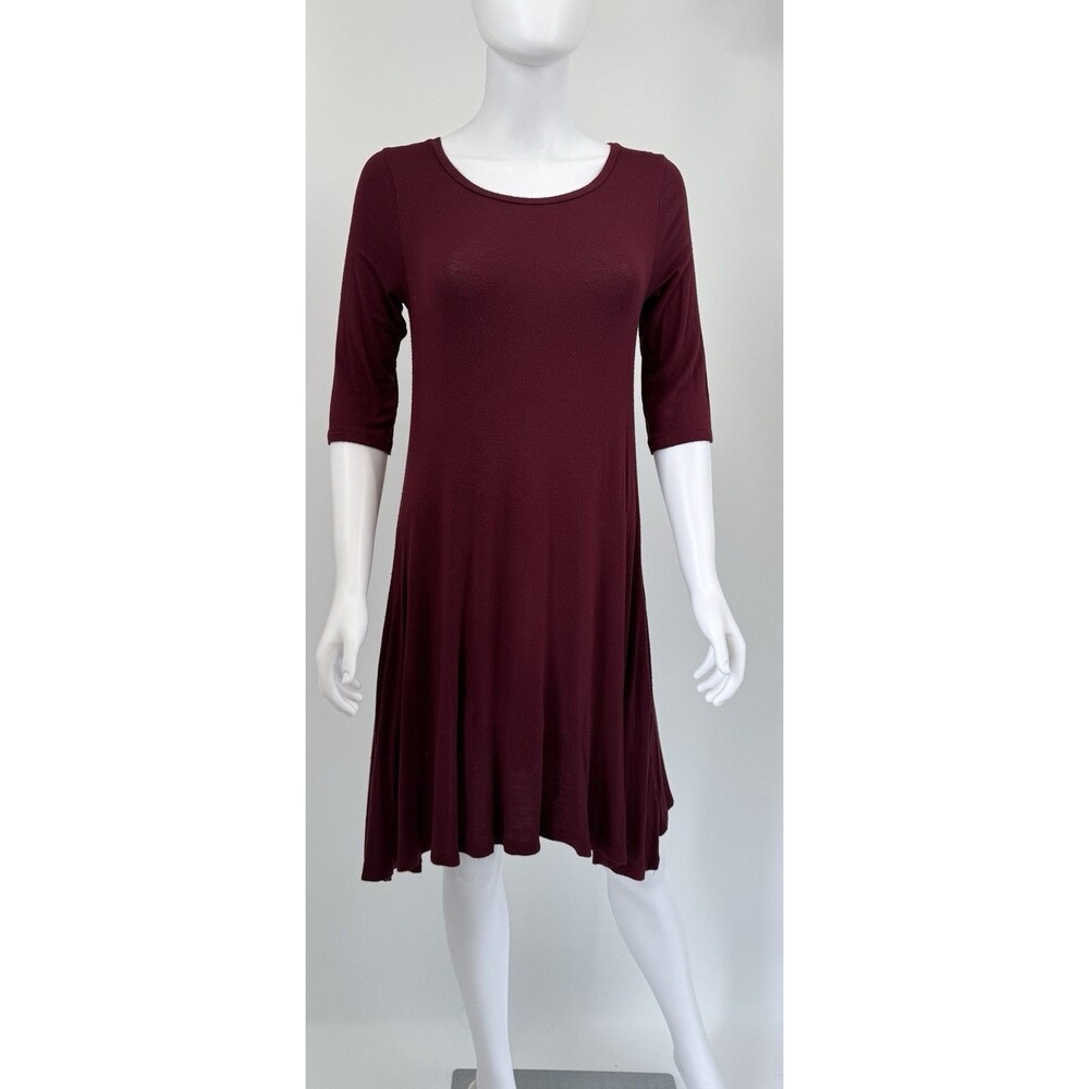 Living Doll Los Angeles Pocket Dress Maroon 3/4 Sleeve Pockets Size S Small